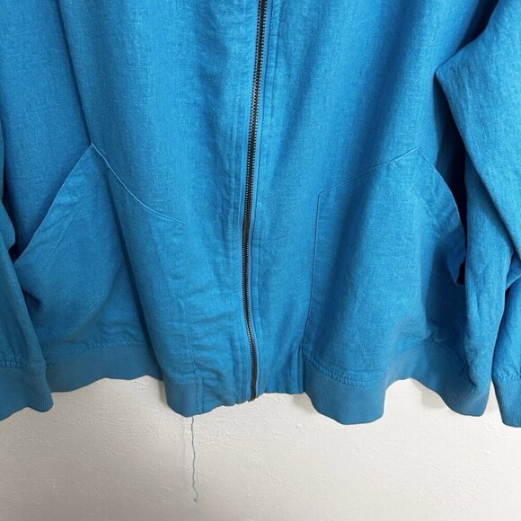 Woman Within Size 2X (18 / 20) Jacket Zipper Front Linen Rayon Blend Cyan Blue - Picture 3 of 12